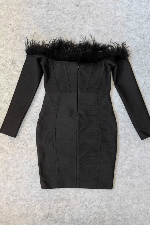 Stylish black dress | Erin Long Sleeve Off Shoulder Bandage Mini Dress - Classic Black - Ideal for special occasions