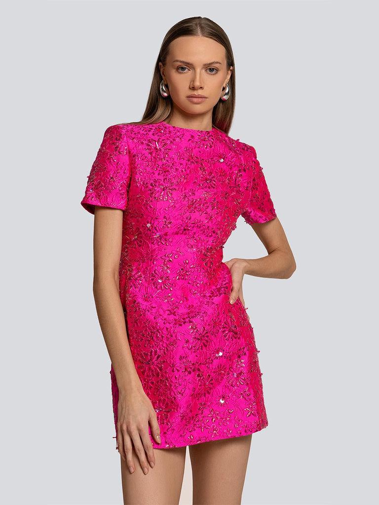 Estelle Flower Detail Short Sleeve Mini Dress - Stylish beautiful dress for special occasions | Buy Online