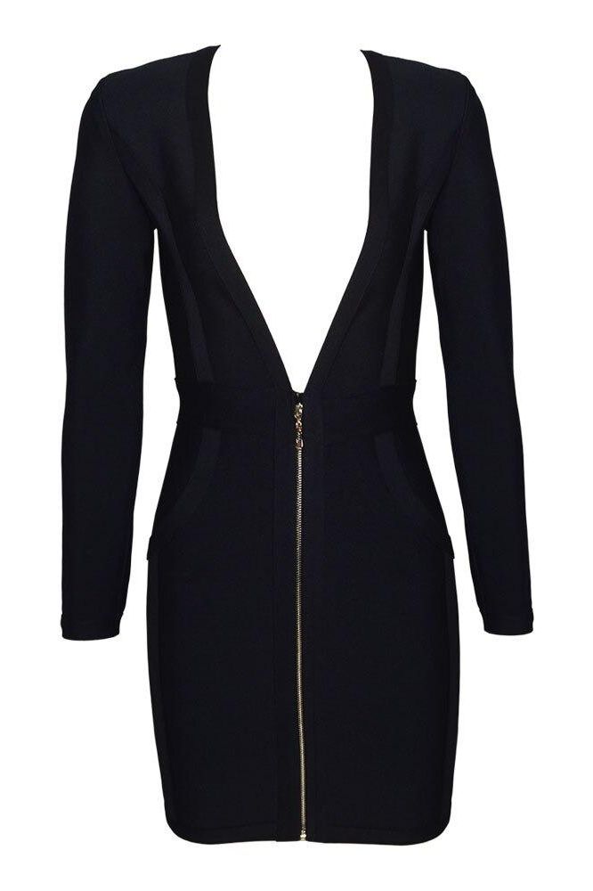 Stylish black dress | Eva Long Sleeve Bandage Mini Dress - Classic Black - Ideal for special occasions