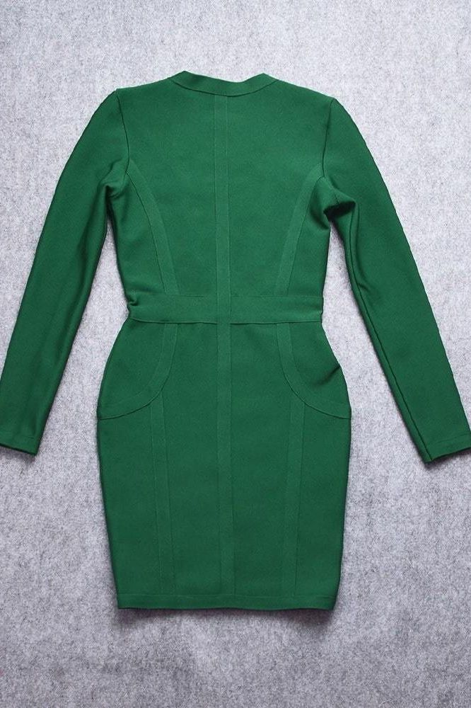 Eva Long Sleeve Bandage Mini Dress - Emerald Green - Stylish green dress for special occasions | Buy Online
