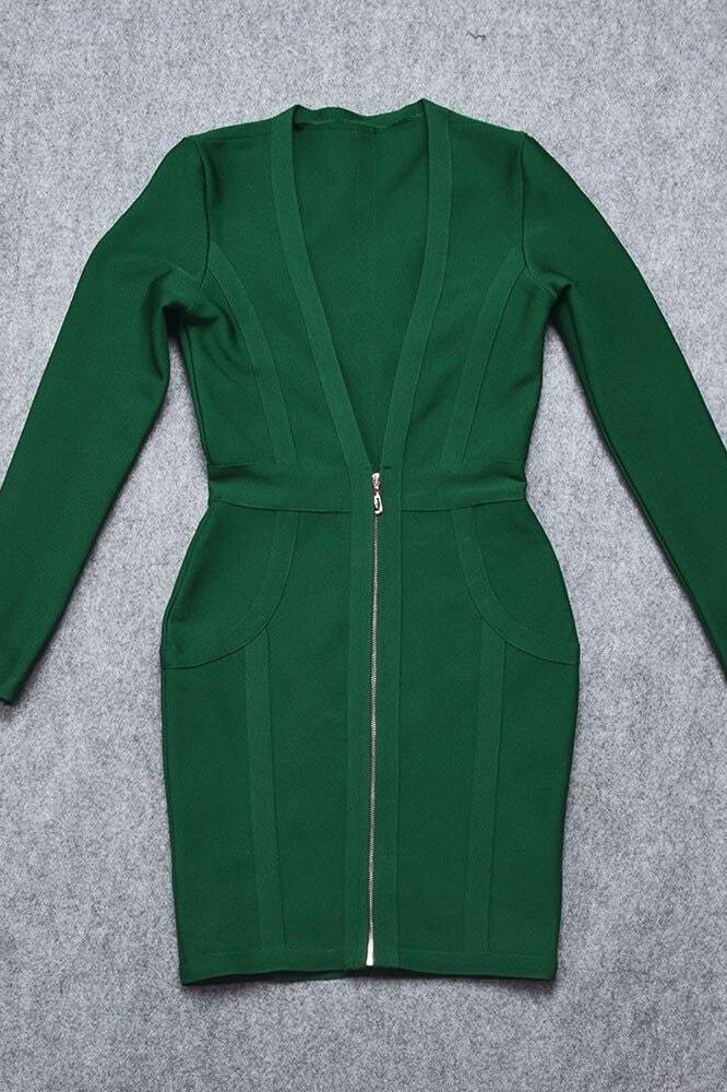 Eva Long Sleeve Bandage Mini Dress - Emerald Green - Stylish green dress for special occasions | Buy Online