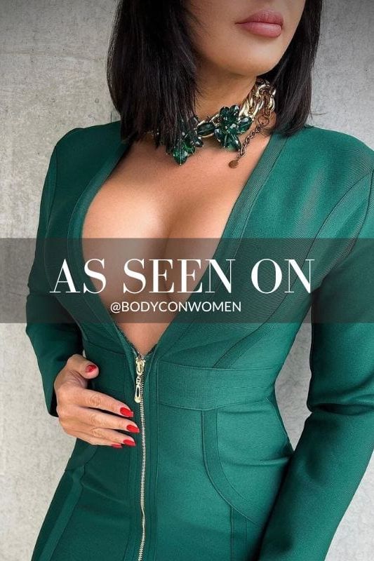 Stylish green dress | Eva Long Sleeve Bandage Mini Dress - Emerald Green - Ideal for special occasions