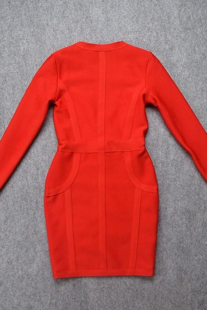 Stylish red dress | Eva Long Sleeve Bandage Mini Dress - Lipstick Red - Ideal for special occasions
