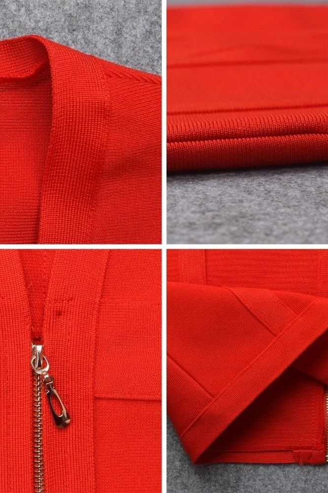 Eva Long Sleeve Bandage Mini Dress - Lipstick Red - Stylish red dress for special occasions | Buy Online