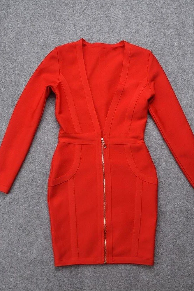 Shop  red dress - Perfect for special occasions | Eva Long Sleeve Bandage Mini Dress - Lipstick Red