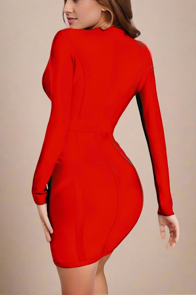 Shop  red dress - Perfect for special occasions | Eva Long Sleeve Bandage Mini Dress - Lipstick Red