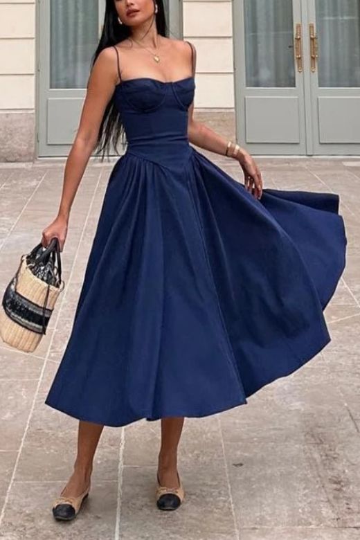 Everly Midi Dress - Navy Blue - Stylish blue dress for special occasions | Buy Online