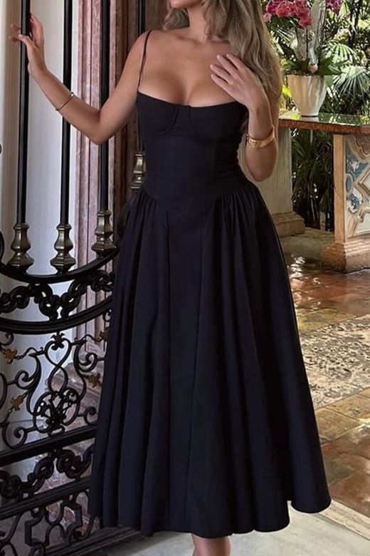 Everly Midi Dress - Classic Black - Stylish black dress for special occasions | Buy Online