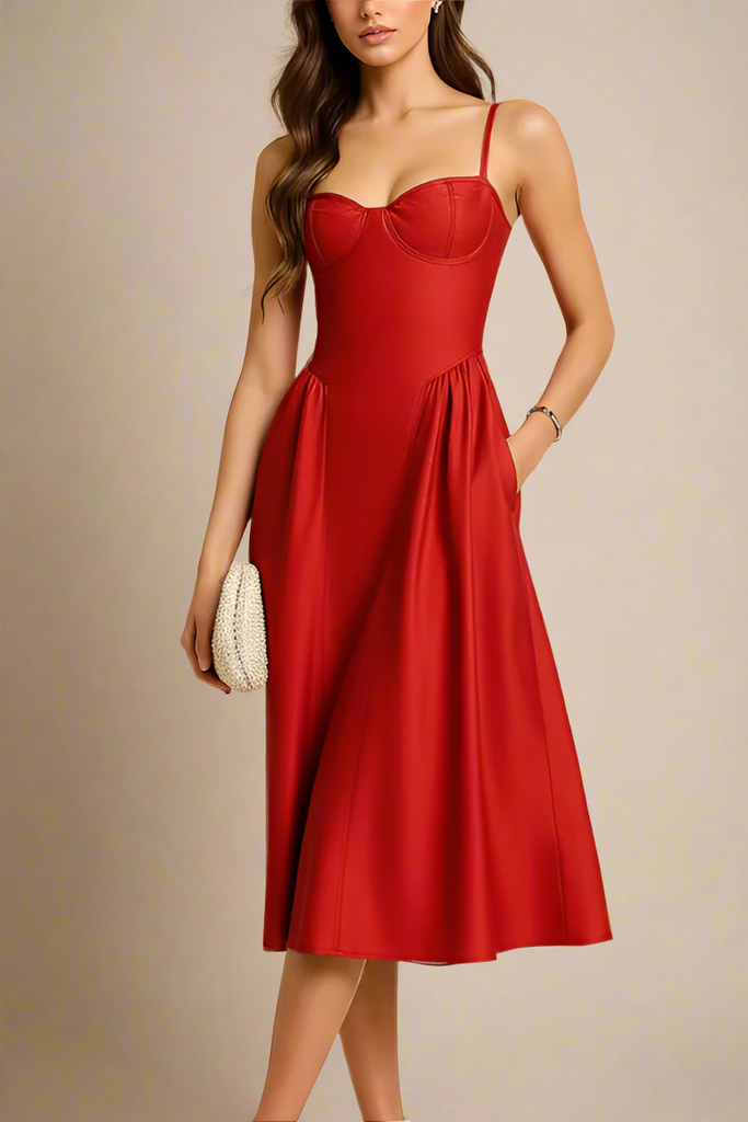 Stylish red dress | Everly Midi Dress - Lipstick Red - Ideal for special occasions
