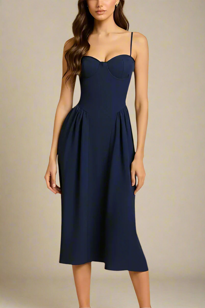 Everly Midi Dress - Navy Blue - Stylish blue dress for special occasions | Buy Online
