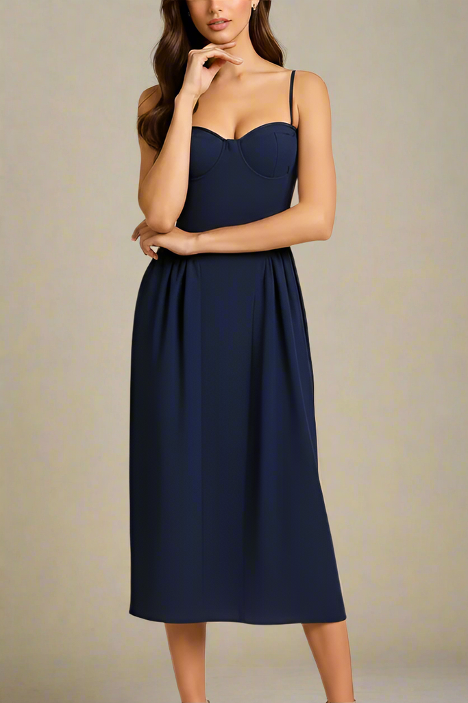 Stylish blue dress | Everly Midi Dress - Navy Blue - Ideal for special occasions