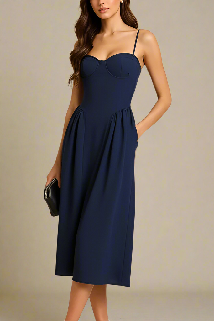 Everly Midi Dress - Navy Blue - Stylish blue dress for special occasions | Buy Online