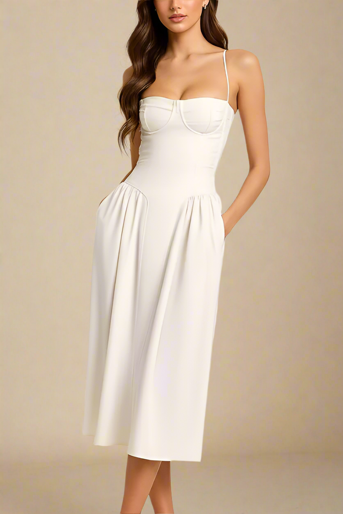 Everly Midi Dress - White Pearl - Stylish white dress for special occasions | Buy Online