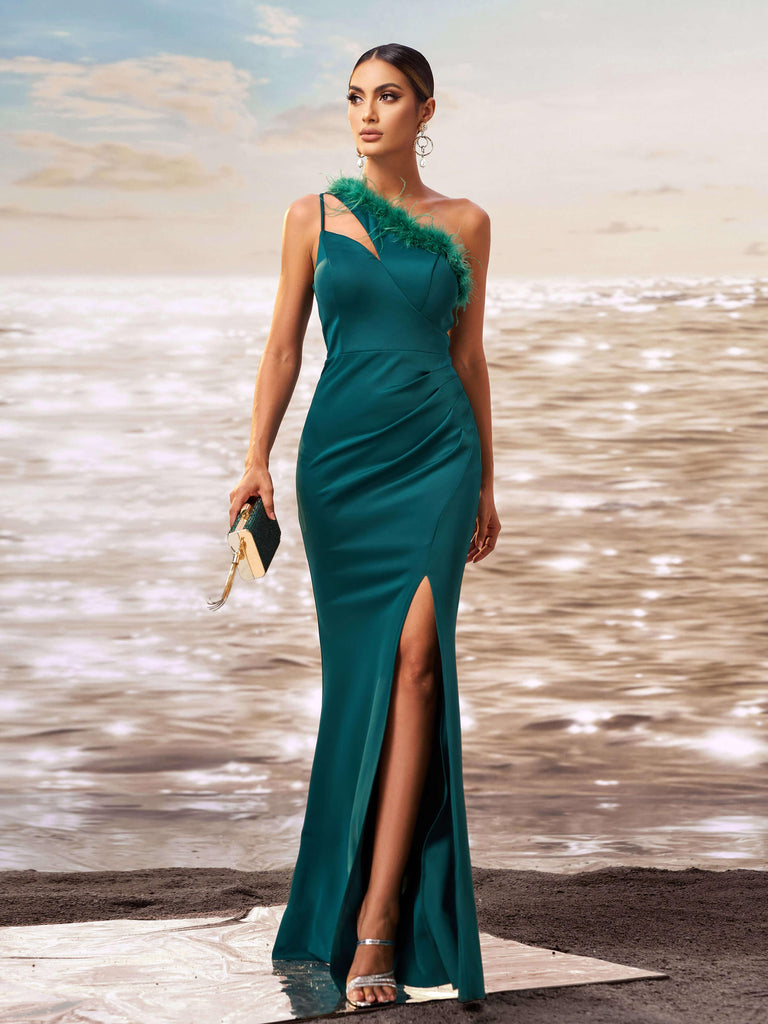 Formal beautiful dress | One Shoulder Feather Cutout Formal Dress - Ideal for formal
