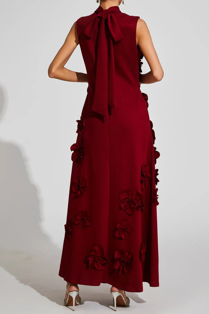 Stylish red dress | modesty RED FLOWER EMBELLISHED MAXI DRESS - Ideal for special occasions