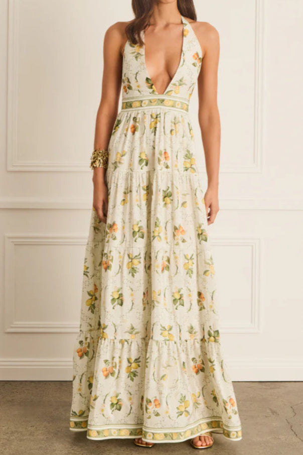 Shop  yellow dress - Perfect for special occasions | Valencia Jacinta floral print Maxi Dress in yellow