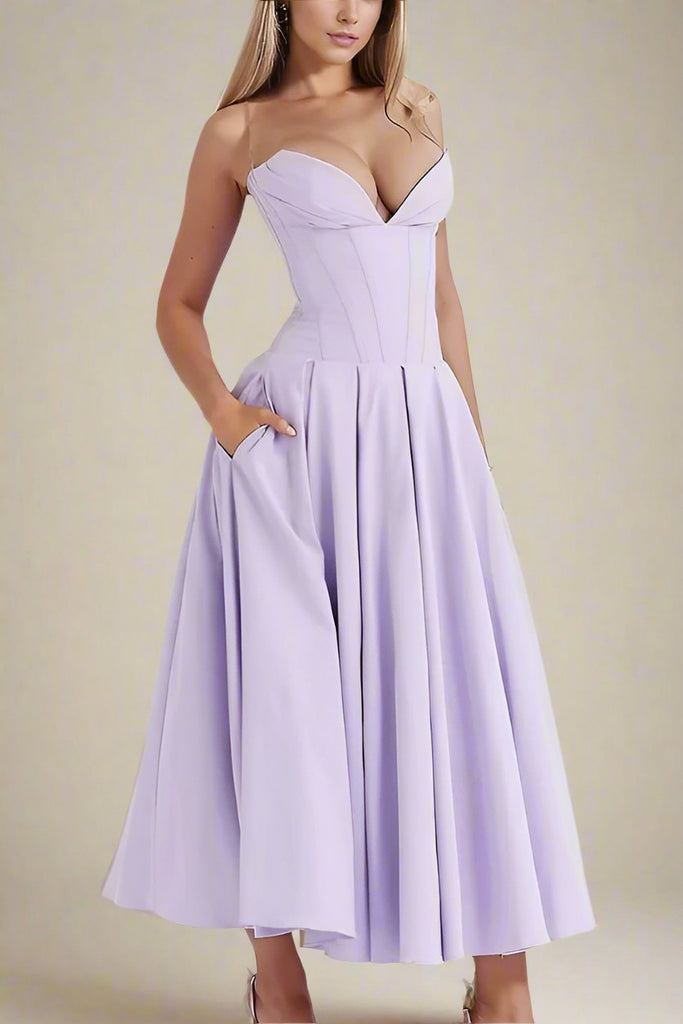 Shop  purple dress - Perfect for special occasions | Gabbi Bodycon Midi Dress - Lavender Purple