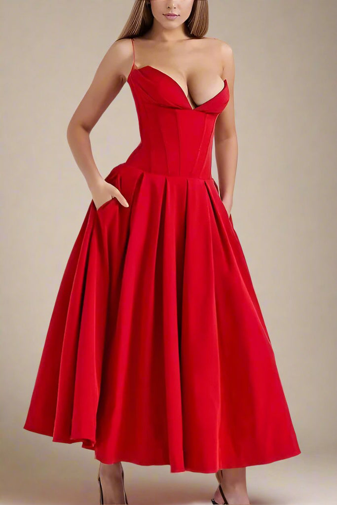 Gabbi Bodycon Midi Dress - Lipstick Red - Stylish red dress for special occasions | Buy Online