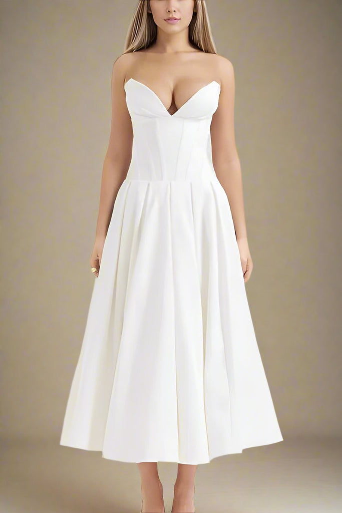 Stylish white dress | Gabbi Bodycon Midi Dress - White Pearl - Ideal for special occasions