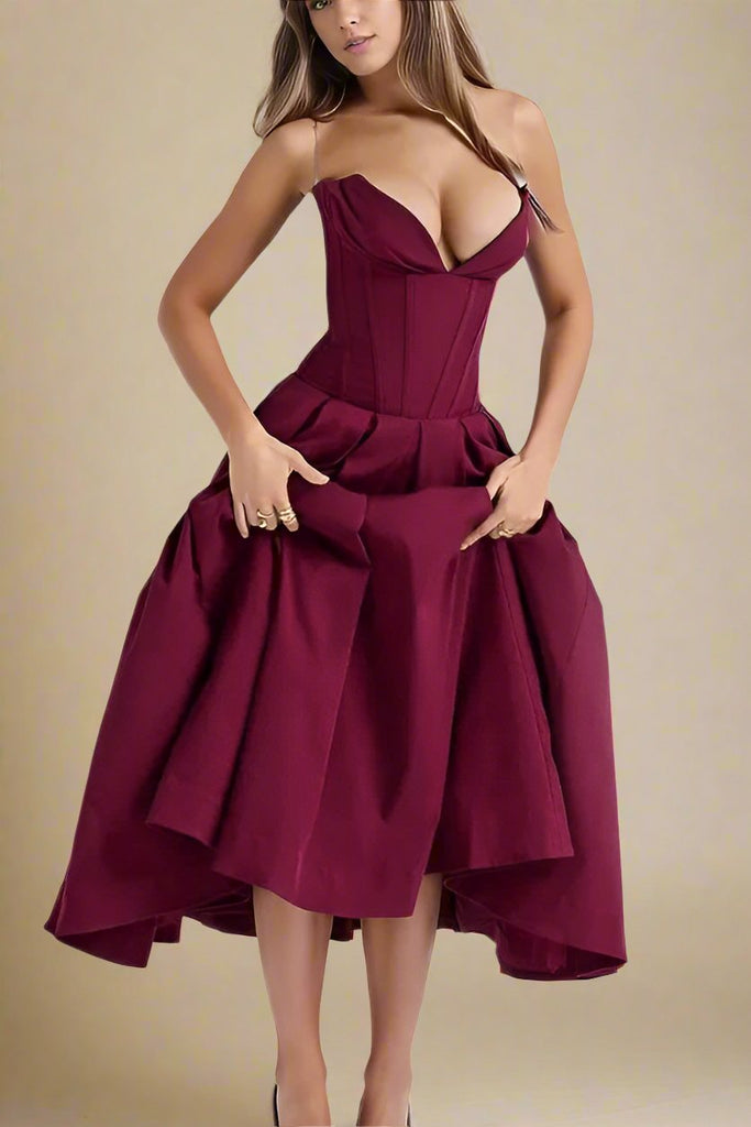 Stylish red dress | Gabbi Bodycon Midi Dress - Red Wine - Ideal for special occasions