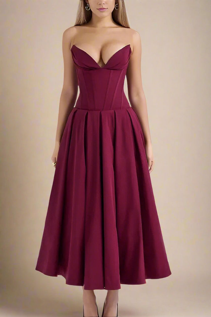 Stylish red dress | Gabbi Bodycon Midi Dress - Red Wine - Ideal for special occasions