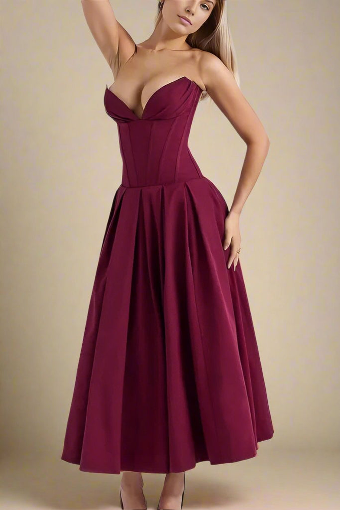 Stylish red dress | Gabbi Bodycon Midi Dress - Red Wine - Ideal for special occasions