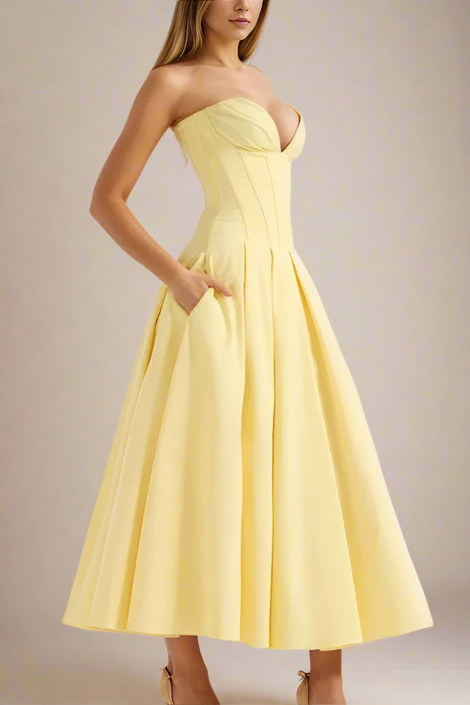 Stylish yellow dress | Gabbi Bodycon Midi Dress - Sun Yellow - Ideal for special occasions