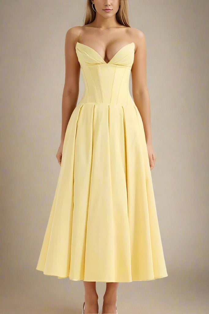 Gabbi Bodycon Midi Dress - Sun Yellow - Stylish yellow dress for special occasions | Buy Online