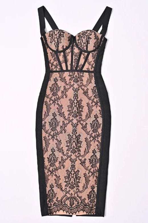 Genevieve Bodycon Lace Midi Dress - Classic Black - Stylish black dress for special occasions | Buy Online