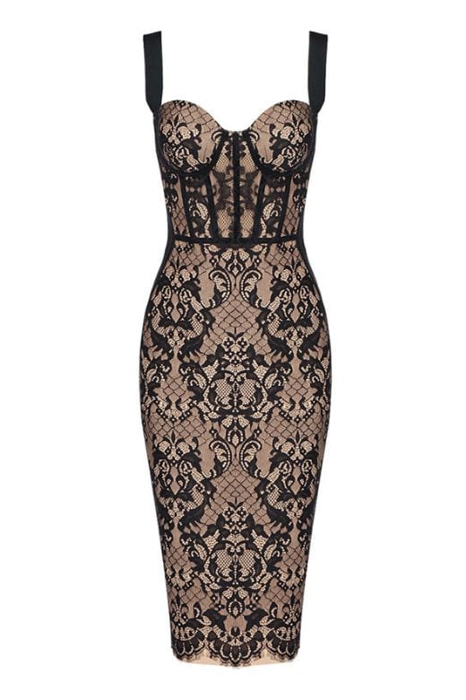 Genevieve Bodycon Lace Midi Dress - Classic Black - Stylish black dress for special occasions | Buy Online