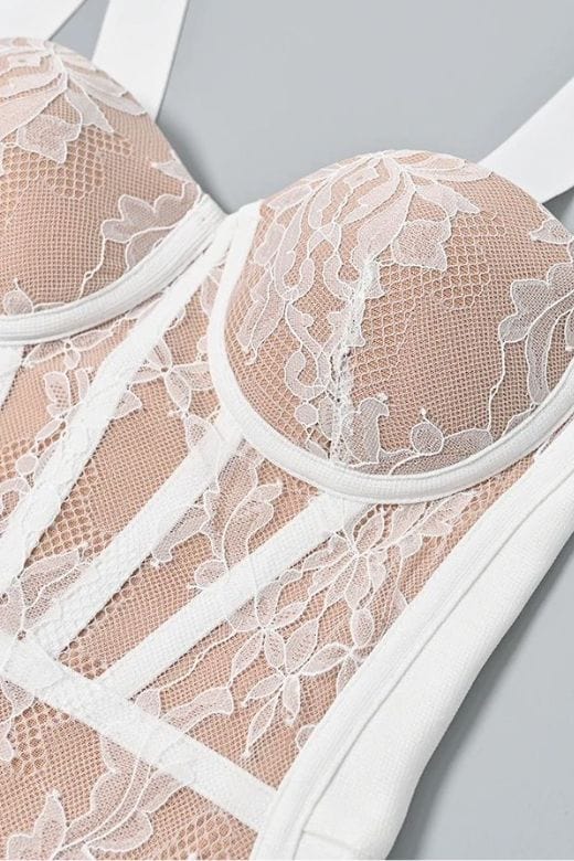 Shop  white dress - Perfect for special occasions | Genevieve Bodycon Lace Midi Dress - White Pearl