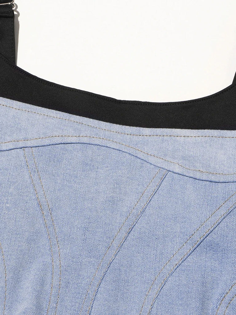 Genevieve Denim Asymmetric Mini Dress - Stylish beautiful dress for special occasions | Buy Online