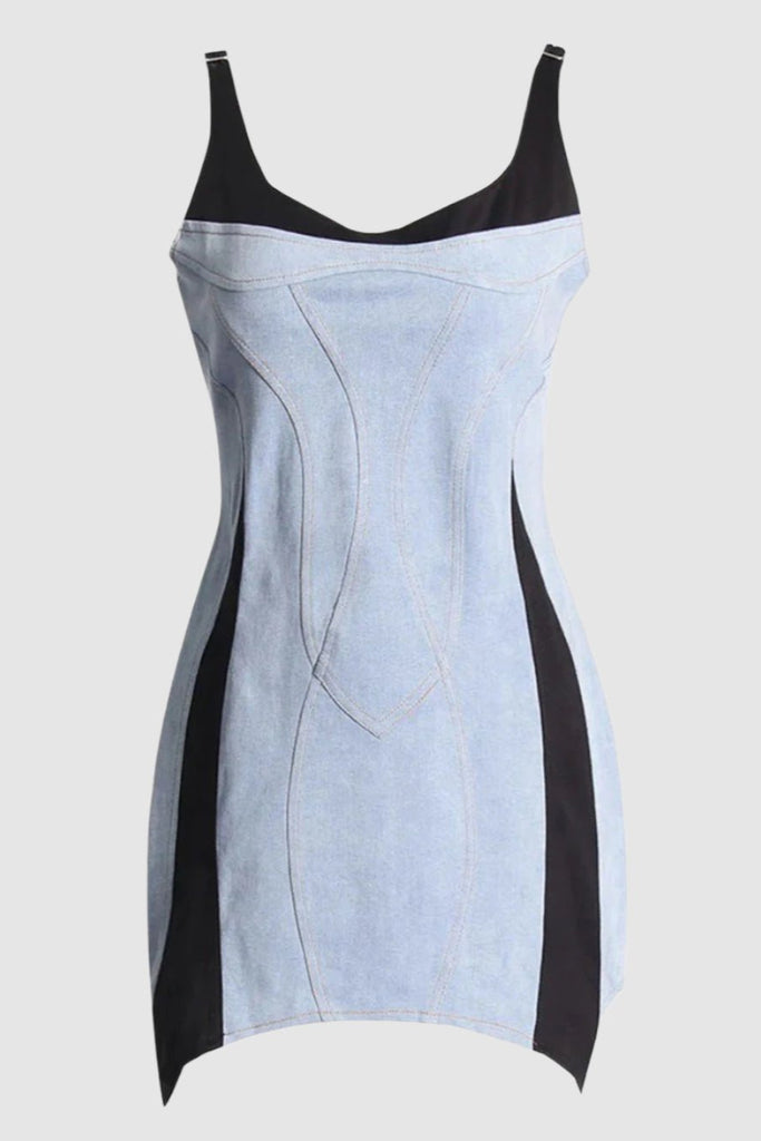 Stylish beautiful dress | Genevieve Denim Asymmetric Mini Dress - Ideal for special occasions
