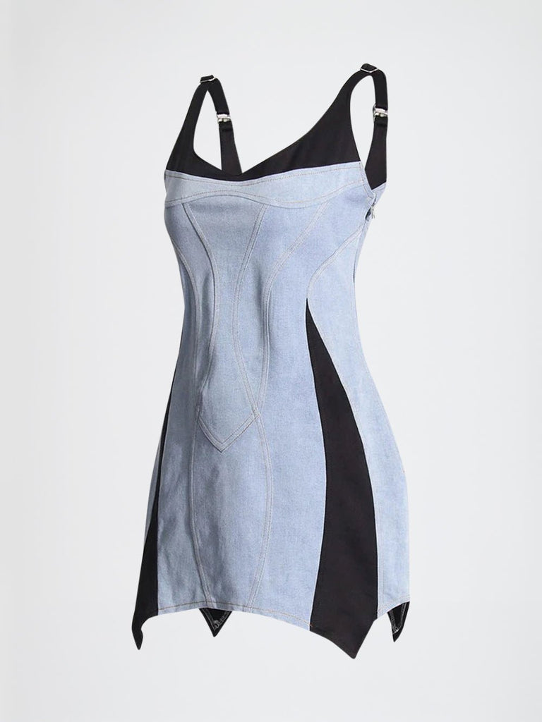Genevieve Denim Asymmetric Mini Dress - Stylish beautiful dress for special occasions | Buy Online