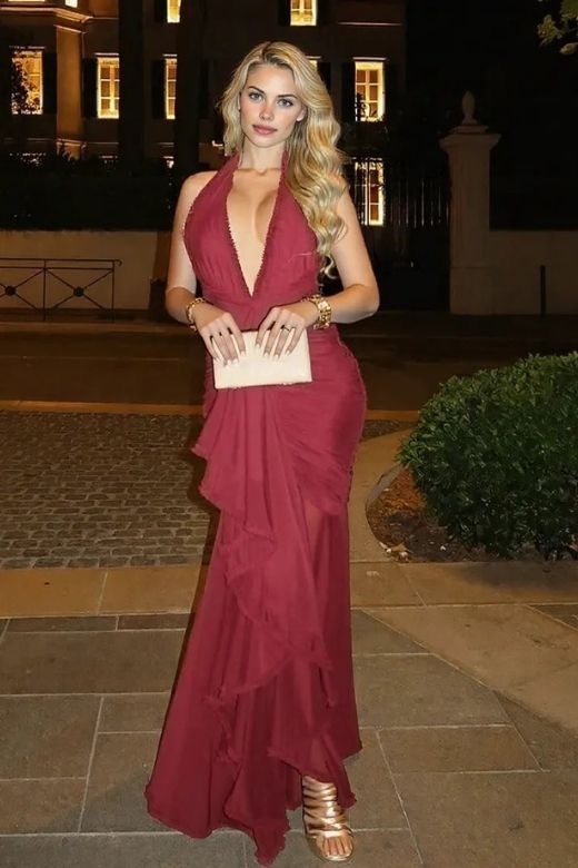 Stylish red dress | Georgie Bodycon Wrap Maxi Dress - Red Wine - Ideal for special occasions