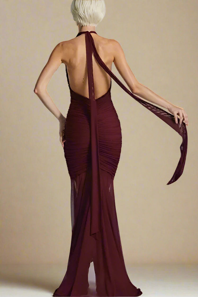 Georgie Bodycon Wrap Maxi Dress - Red Wine - Stylish red dress for special occasions | Buy Online