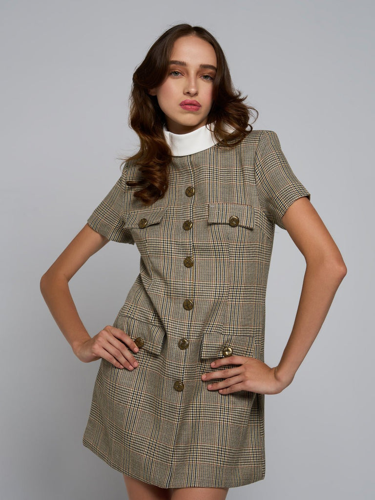 Gianna Buttoned Plaid Mini Dress - Stylish beautiful dress for special occasions | Buy Online