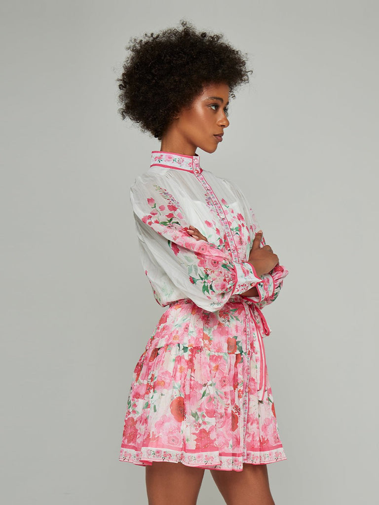 Stylish beautiful dress | Ginevra Stand-Collar Floral Mini Dress - Ideal for special occasions