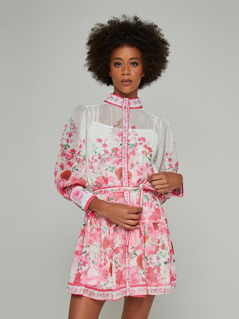 Stylish beautiful dress | Ginevra Stand-Collar Floral Mini Dress - Ideal for special occasions