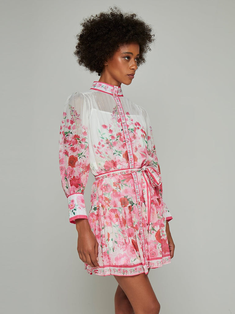 Stylish beautiful dress | Ginevra Stand-Collar Floral Mini Dress - Ideal for special occasions