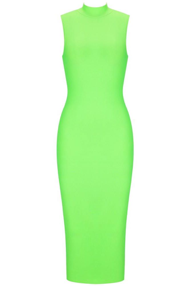 Shop  green dress - Perfect for special occasions | Grace Bandage Midi Dress - Neon Green