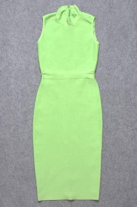 Shop  green dress - Perfect for special occasions | Grace Bandage Midi Dress - Neon Green