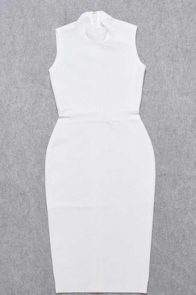 Stylish white dress | Grace Bandage Midi Dress - White Pearl - Ideal for special occasions