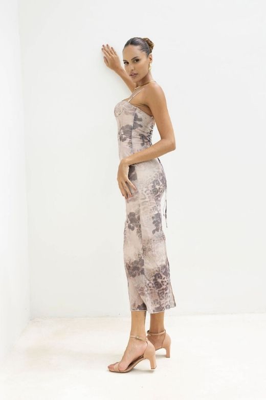 Stylish beautiful dress | Harmony Bodycon Midi Dress - Nude - Ideal for special occasions