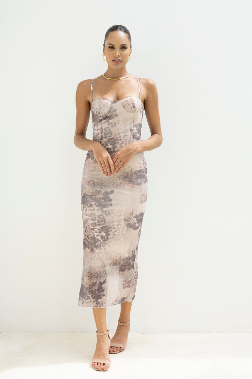 Shop  beautiful dress - Perfect for special occasions | Harmony Bodycon Midi Dress - Nude