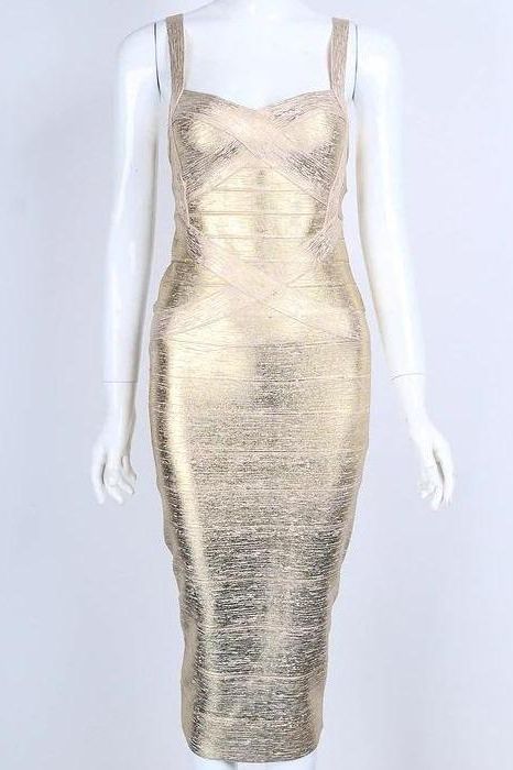 Shop  beautiful dress - Perfect for special occasions | Heidi Bandage Midi Dress - Gold
