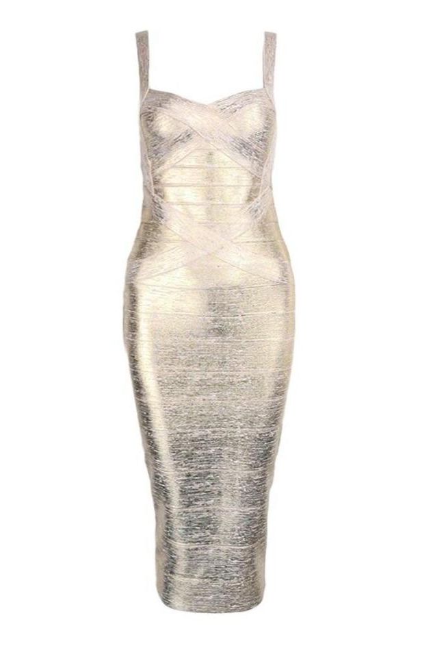 Stylish beautiful dress | Heidi Bandage Midi Dress - Gold - Ideal for special occasions