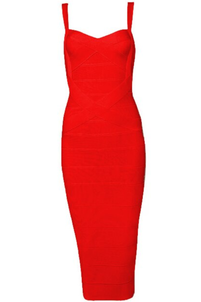 Stylish red dress | Heidi Bandage Midi Dress - Lipstick Red - Ideal for special occasions