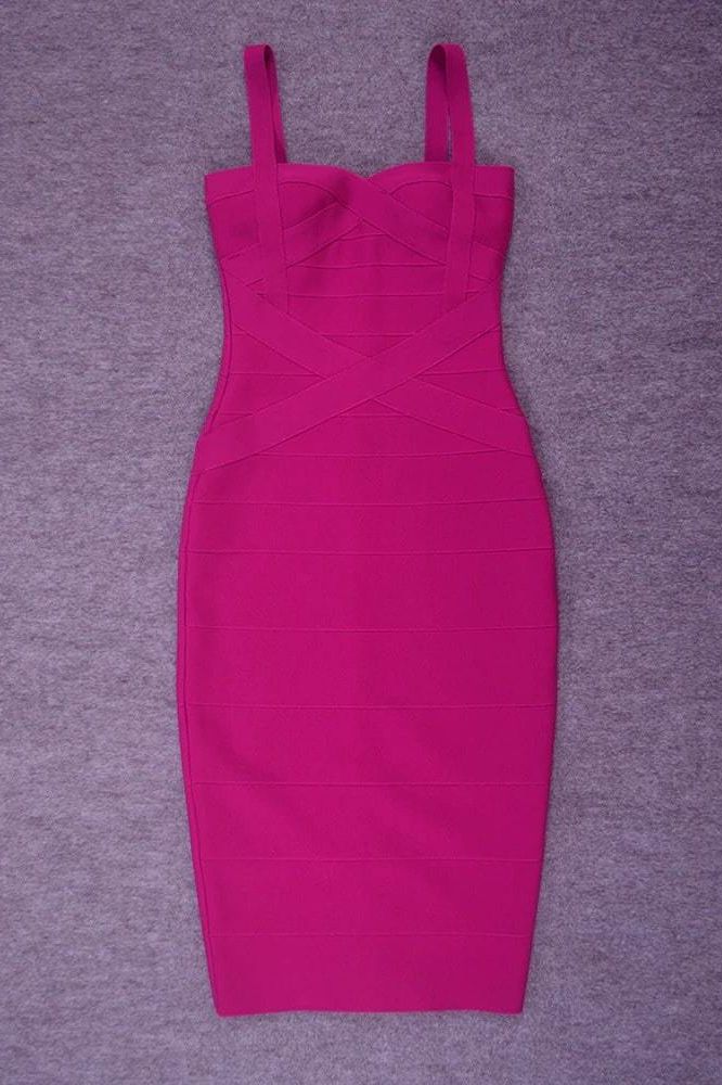 Stylish pink dress | Heidi Bandage Midi Dress - Magenta Pink - Ideal for special occasions