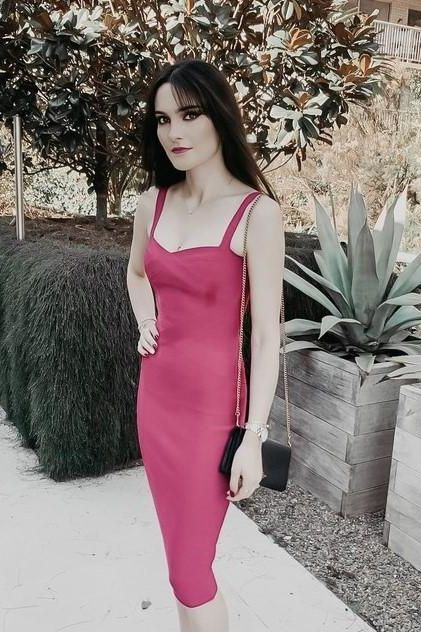 Shop  pink dress - Perfect for special occasions | Heidi Bandage Midi Dress - Magenta Pink